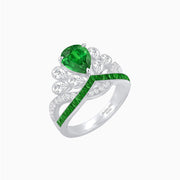 Tiara-Inspired Pear Shape Ring with French-Cut Gemstone Accents - Shahin Jewelry